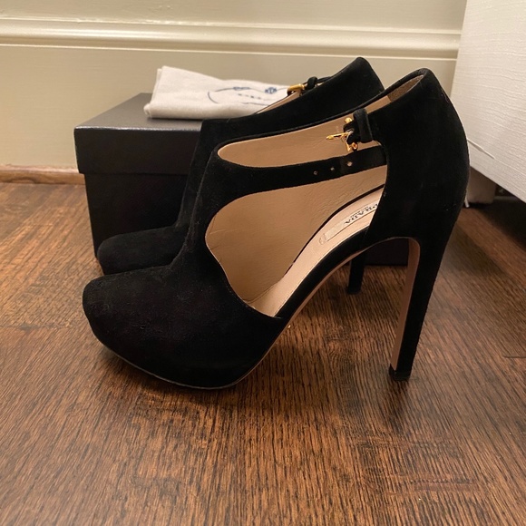 Prada Calzature Donna Camoscio Chic Nero Heels - Picture 1 of 8
